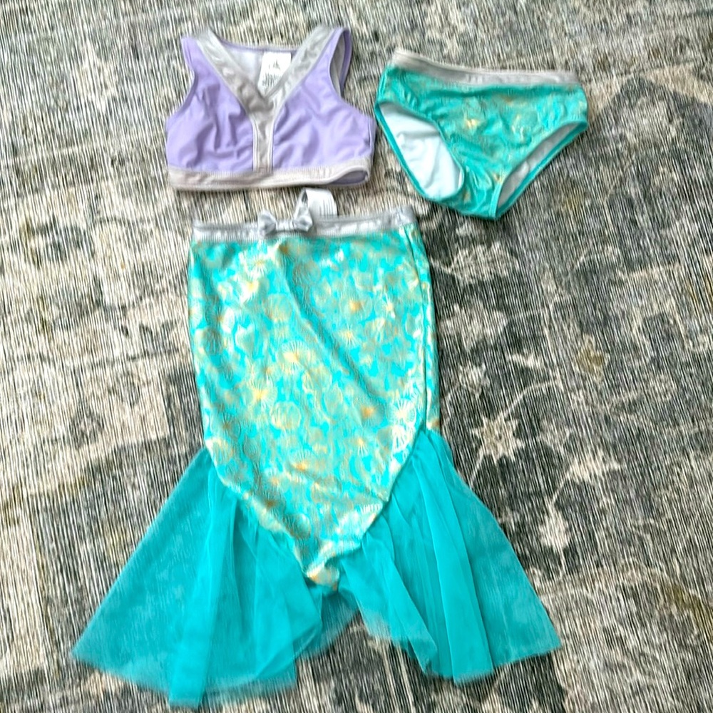 Disney little mermaid 3 piece swim suit and cover up size 5